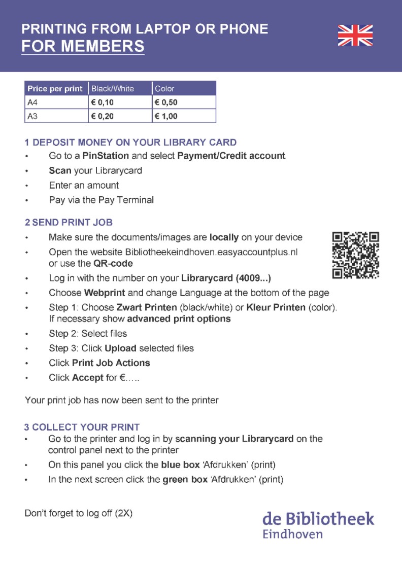 Printing from laptop or phone, library members